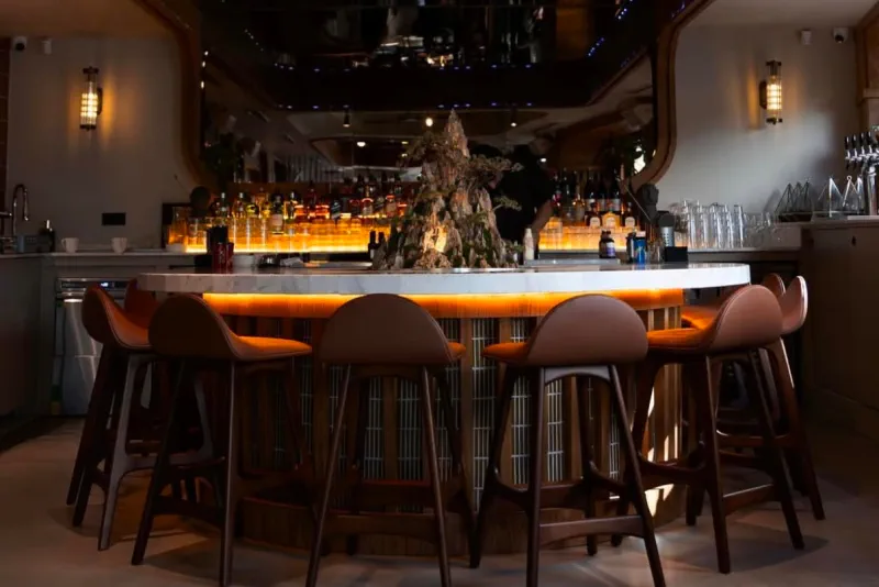 Agata's dressed-up dining and cocktail room inside a historic building